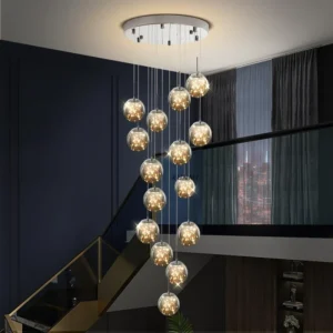 Lampa Schodowa Gwieździste Niebo Długi Żyrandol Design Skandynawski Dwupoziomowy Korytarz Luksusowe Kreatywne Lampy Wiszące Apartament Hol