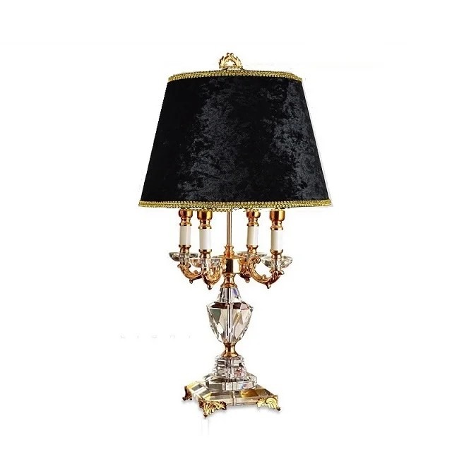 Kryształowa lampa stołowa z abażurem, 4x E14, wys. 73 cm 7 Wersja złota z czarnym abażurem