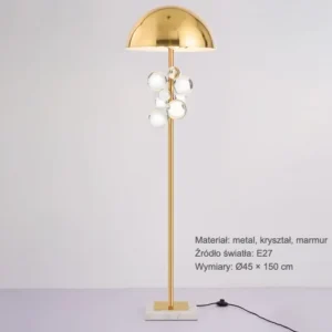 Lampa podłogowa z kryształowymi kulami i złotym kloszem, 150 cm – zdjęcie 2