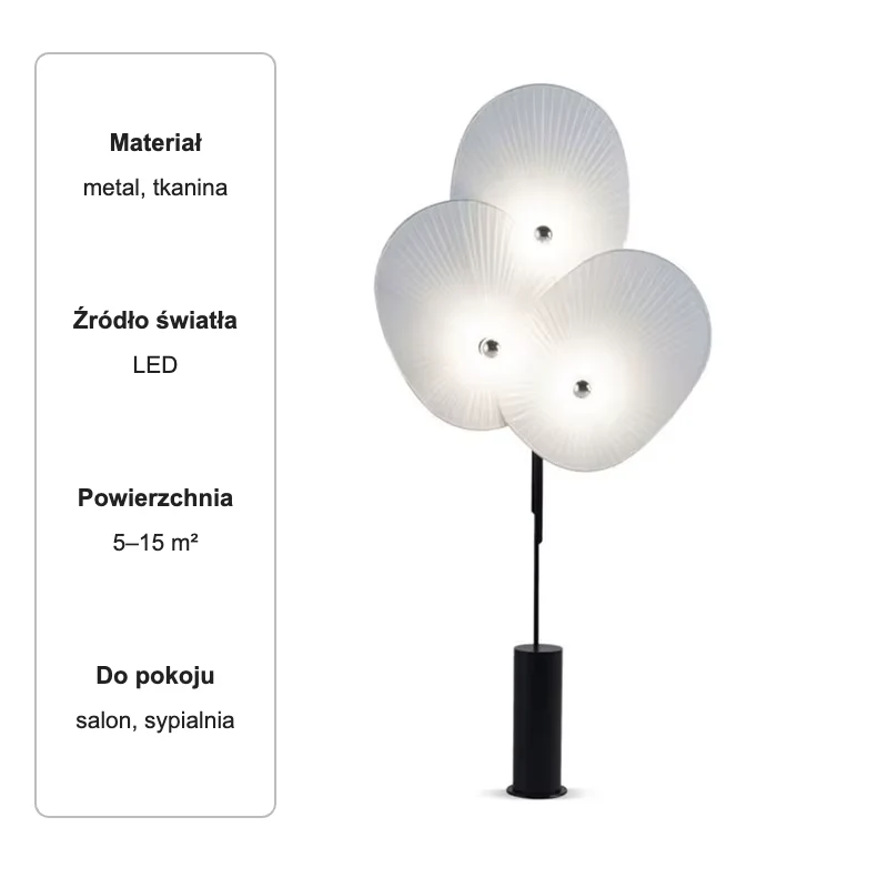 Lampa podłogowa z trzema plisowanymi kloszami w kształcie liści, 180–190 cm 10 Lampa podłogowa z trzema plisowanymi kloszami w kształcie liści, 180–190 cm – zdjęcie 10