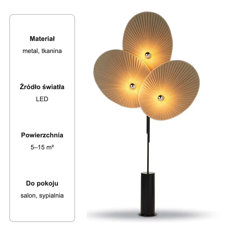 Lampa podłogowa z trzema plisowanymi kloszami w kształcie liści, 180–190 cm 8 Lampa podłogowa z trzema plisowanymi kloszami w kształcie liści, 180–190 cm – zdjęcie 8
