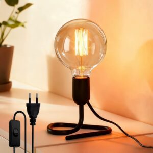 Czarna lampka z żarówką retro i włącznikiem