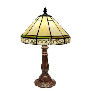 lampa stołowa witrażowa art deco z kremowo-zielonym kloszem