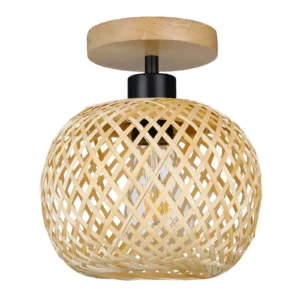 Lampa sufitowa bambusowa kula na drewnianej rozecie, Ø20 cm – zdjęcie 1