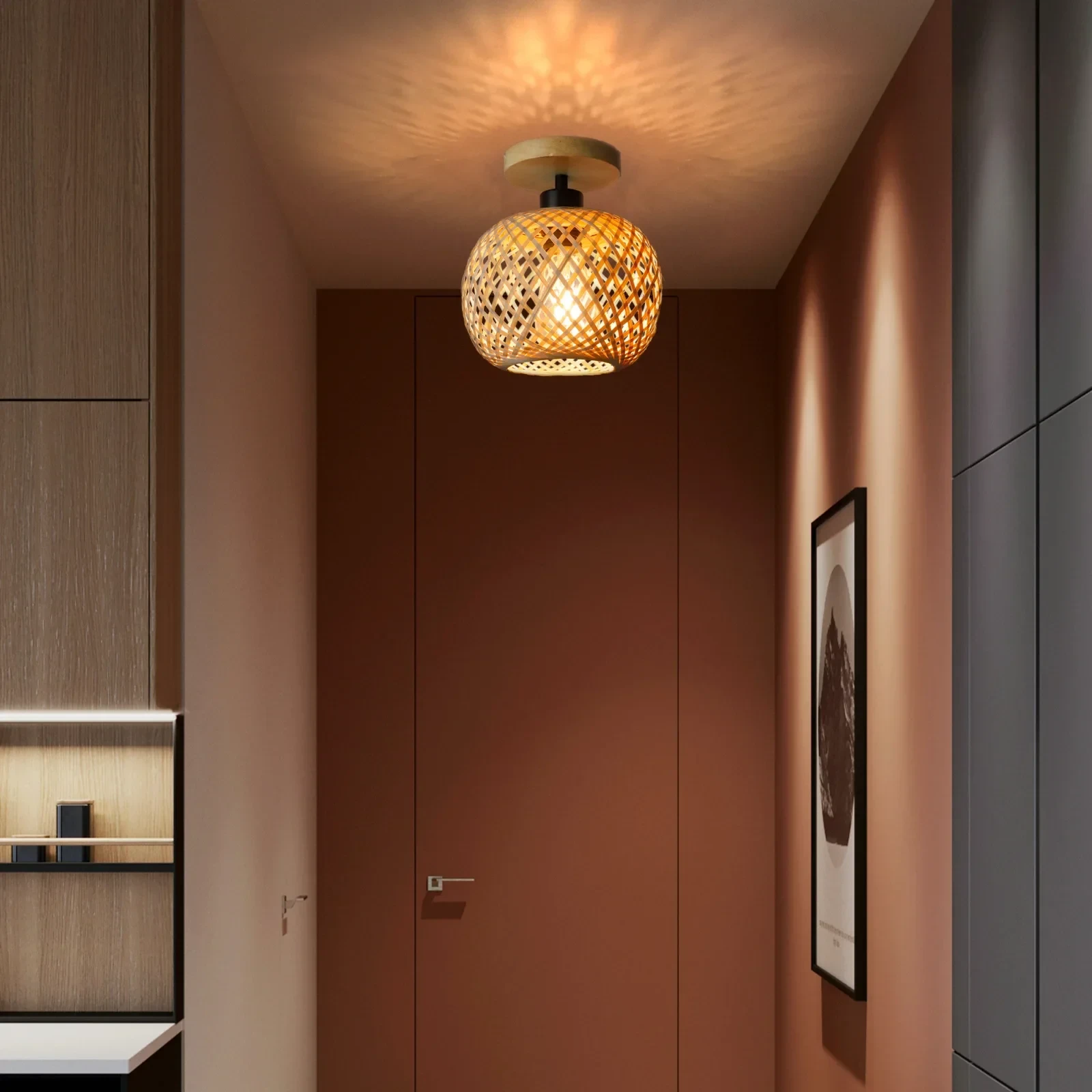 Lampa sufitowa bambusowa kula na drewnianej rozecie, Ø20 cm 4 Lampa sufitowa bambusowa kula na drewnianej rozecie, Ø20 cm – zdjęcie 4