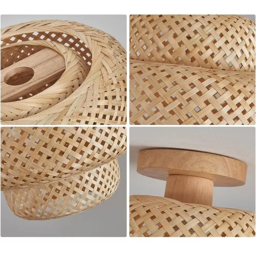 Lampa sufitowa bambusowa lampion, Ø30 cm, naturalna lub czarna, E27 4 Splot bambusa i drewniana podsufitka