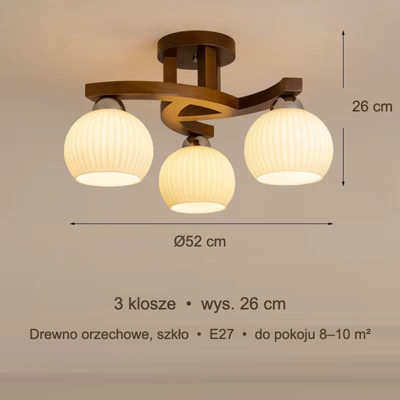Lampa sufitowa z drewna orzechowego z mlecznymi kloszami, 3–6 kloszy 6 Lampa sufitowa z drewna orzechowego – zdjęcie 6
