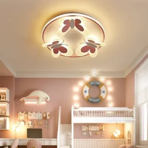 Lampa sufitowa LED do pokoju dziecięcego z motylami, różowa, Ø48 cm – zdjęcie 1