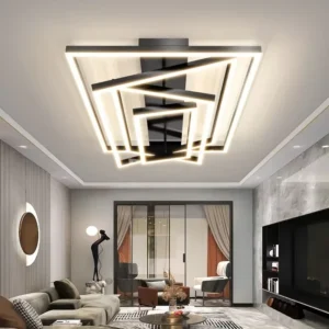 Lampa sufitowa LED z obrotowych ram, okręgi lub kwadraty, czarna – zdjęcie 1