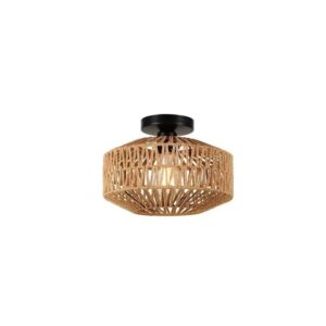 lampa sufitowa rattanowa boho z czarną podstawą
