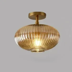 Lampa sufitowa z ryflowanego szkła na mosiężnym trzonku, Ø30 cm – zdjęcie 2