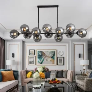 Lampa sufitowa ze szklanymi kulami nad stół – 12 kul salon