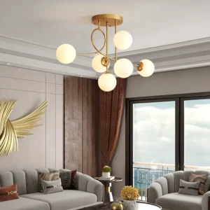 Lampa sufitowa ze szklanymi kulami na wygiętych ramionach, 90 cm – zdjęcie 2