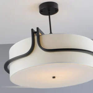 Lampa sufitowa z abażurem z tkaniny i czarną ramą – detal ramy