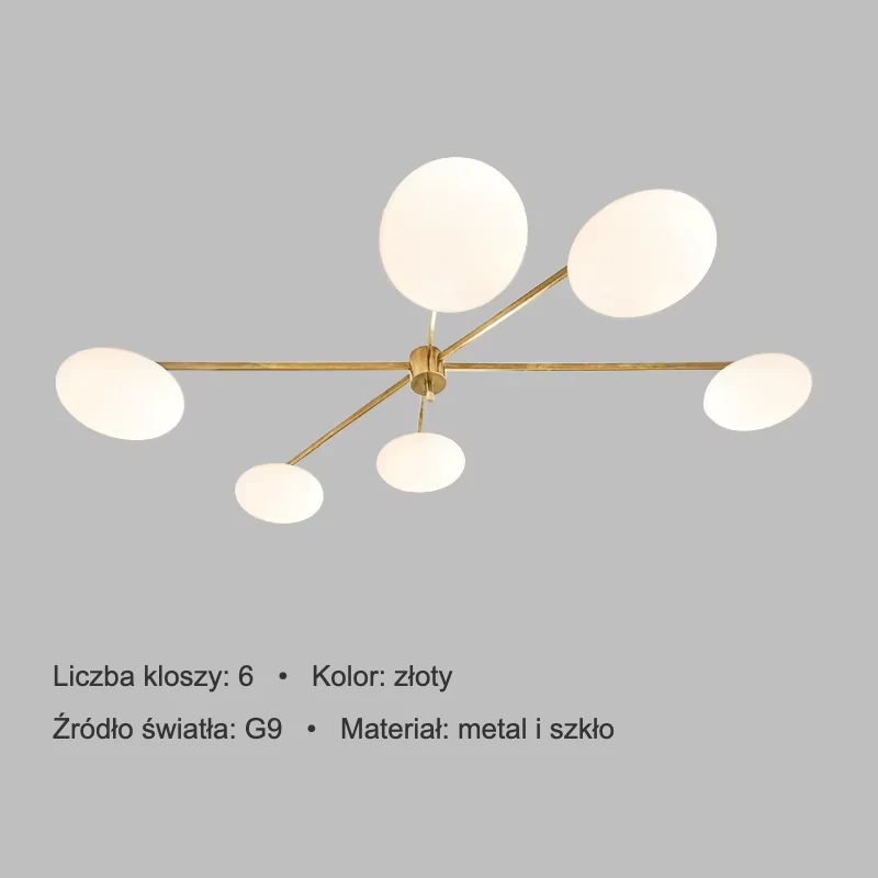 Lampa sufitowa z mlecznymi dyskami na prostych ramionach, 3–6 kloszy 10 Lampa sufitowa z mlecznymi dyskami na prostych ramionach, 3–6 kloszy – zdjęcie 10