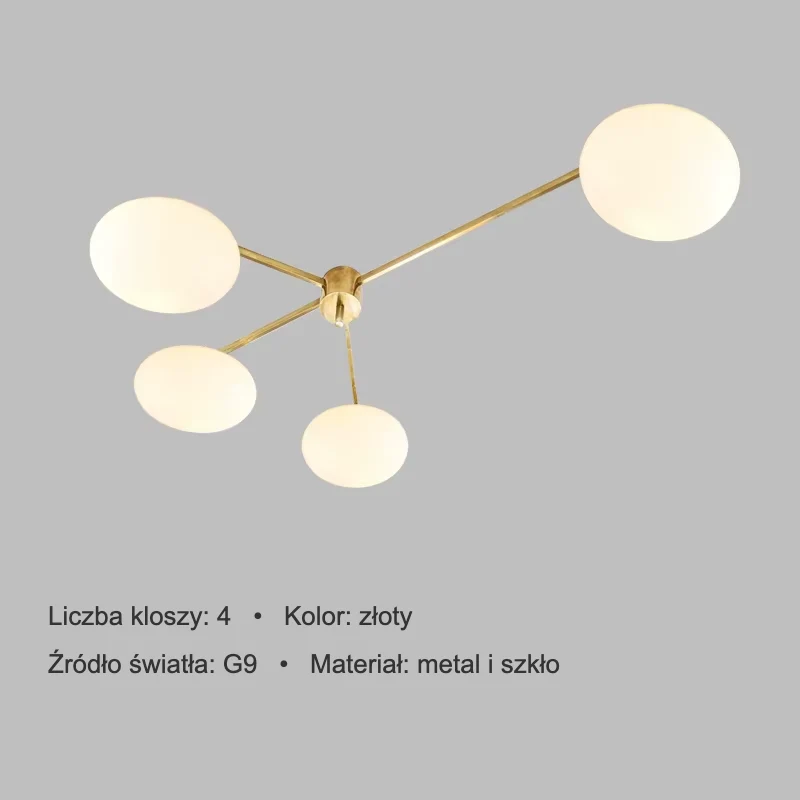 Lampa sufitowa z mlecznymi dyskami na prostych ramionach, 3–6 kloszy 8 Lampa sufitowa z mlecznymi dyskami na prostych ramionach, 3–6 kloszy – zdjęcie 8