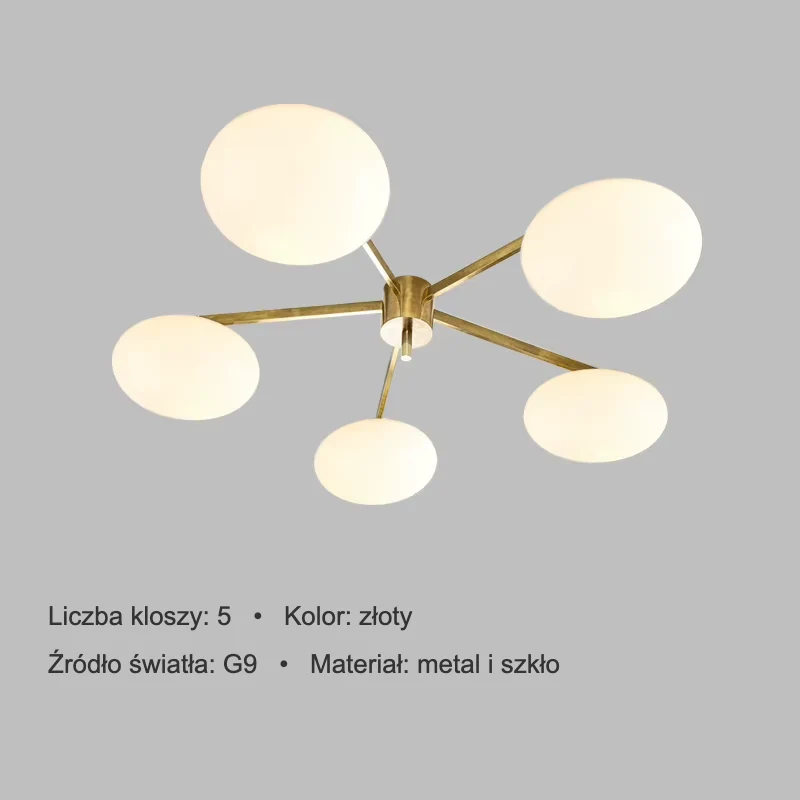 Lampa sufitowa z mlecznymi dyskami na prostych ramionach, 3–6 kloszy 9 Lampa sufitowa z mlecznymi dyskami na prostych ramionach, 3–6 kloszy – zdjęcie 9