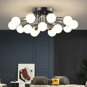 Lampa sufitowa ze szklanymi kulami na falistych gałązkach, 9–15 kul – zdjęcie 1