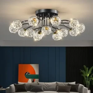 Lampa sufitowa ze szklanymi kulami na falistych gałązkach, 9–15 kul – zdjęcie 2