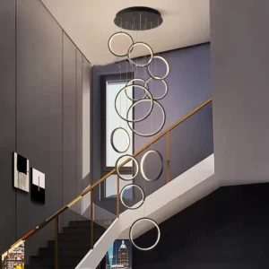 Lampa wisząca na klatkę schodową LED, kaskada 6–18 pierścieni