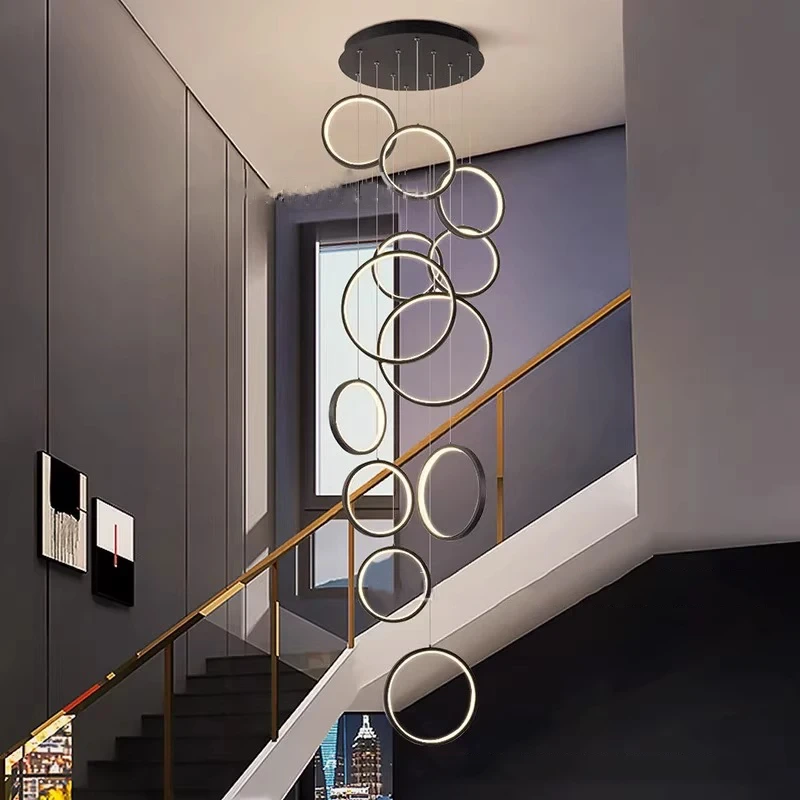 Lampa wisząca na klatkę schodową LED, kaskada 6–18 pierścieni 2 Lampa wisząca na klatkę schodową LED, kaskada 6–18 pierścieni