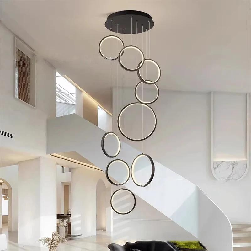 Lampa wisząca na klatkę schodową LED, kaskada 6–18 pierścieni 6 Lampa wisząca na klatkę schodową LED, kaskada 6–18 pierścieni