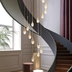 Lampa wisząca LED na schody z kryształowymi kroplami