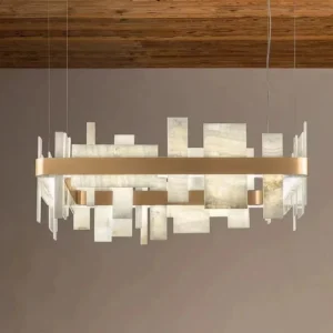 Lampa wisząca LED z marmurowymi płytkami - pierścień 80 × 80 cm