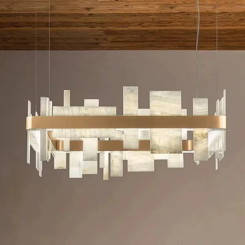 Lampa wisząca LED z marmurowymi płytkami 1 Lampa wisząca LED z marmurowymi płytkami - pierścień 80 × 80 cm