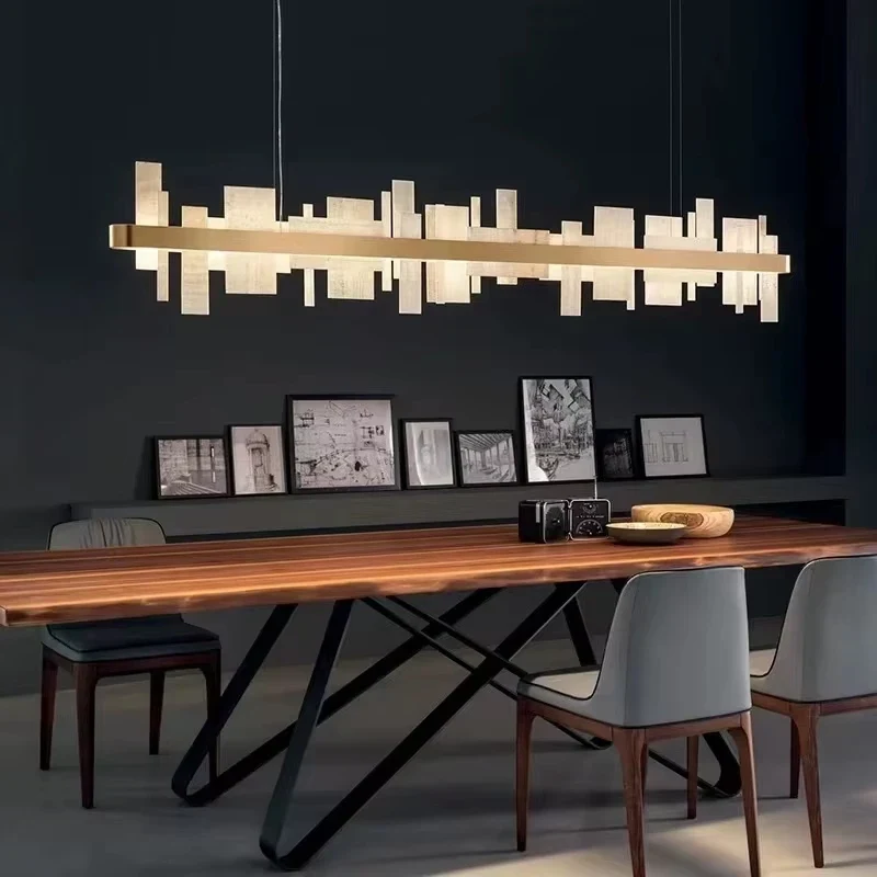 Lampa wisząca LED z marmurowymi płytkami 3 Lampa wisząca LED z marmurowymi płytkami - nad stołem w jadalni