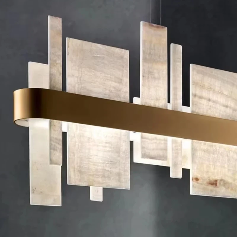 Lampa wisząca LED z marmurowymi płytkami 5 Lampa wisząca LED z marmurowymi płytkami - detal obręczy i kamienia
