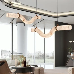 Lampa wisząca LED marmurowa - fala w salonie