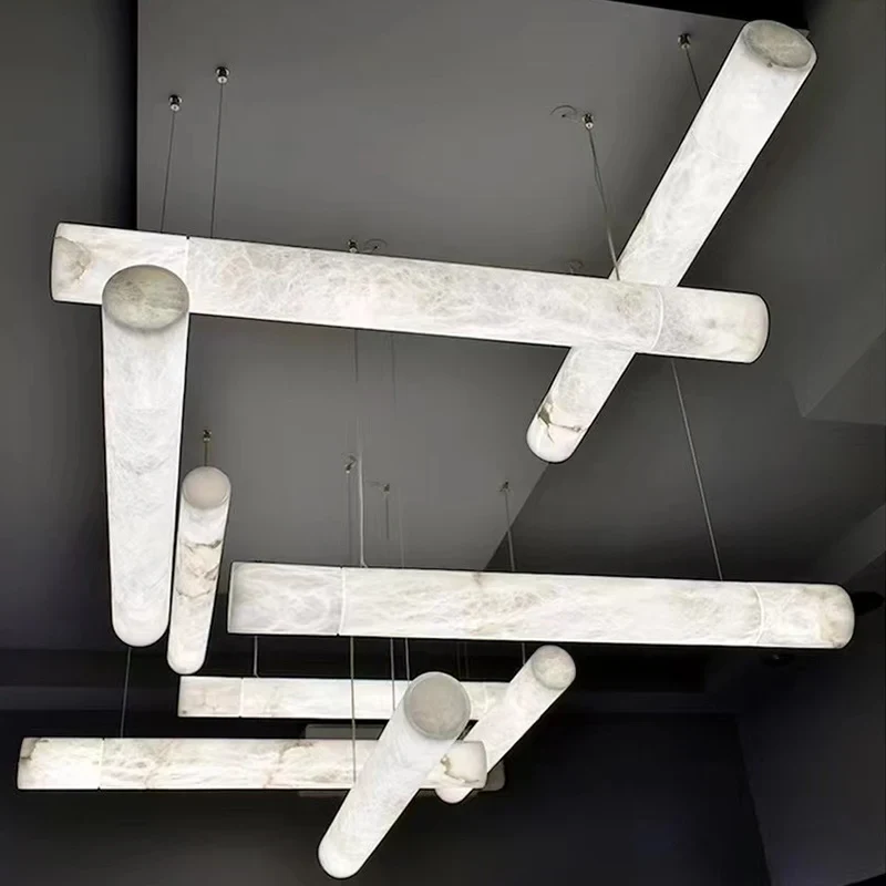 Lampa wisząca LED marmurowa tuba w sześciu kształtach 5 Lampa wisząca LED marmurowa - proste tuby w instalacji