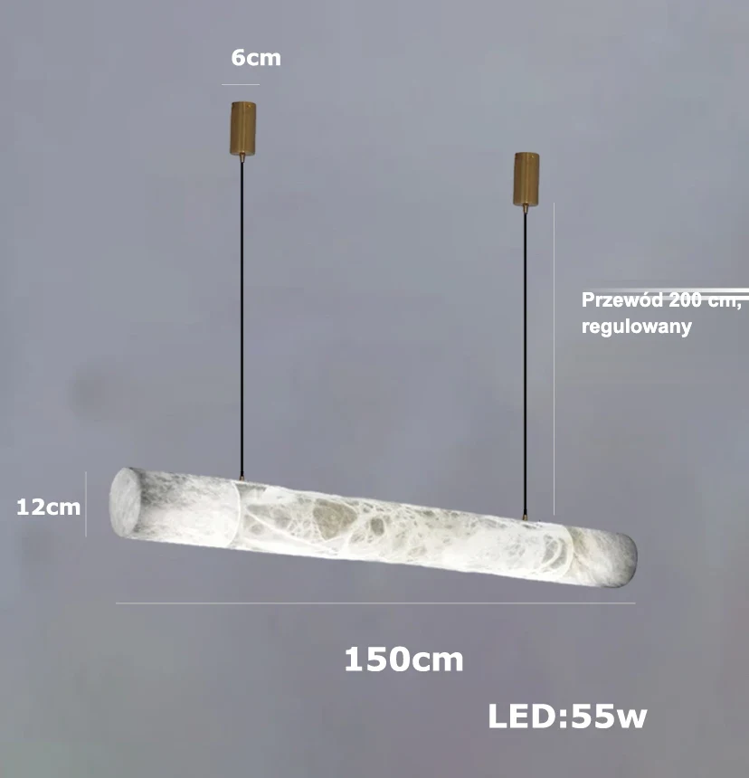 Lampa wisząca LED marmurowa tuba w sześciu kształtach 8 Lampa wisząca LED marmurowa - prosta 150 cm