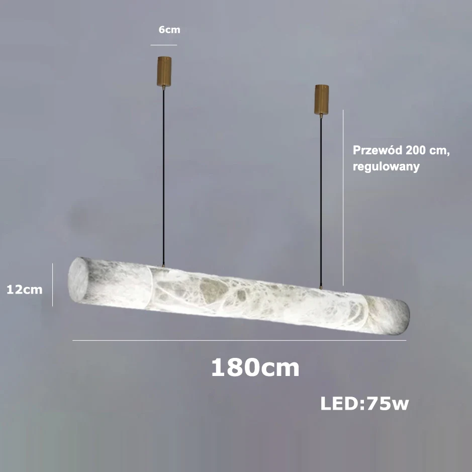Lampa wisząca LED marmurowa tuba w sześciu kształtach 9 Lampa wisząca LED marmurowa - prosta 180 cm