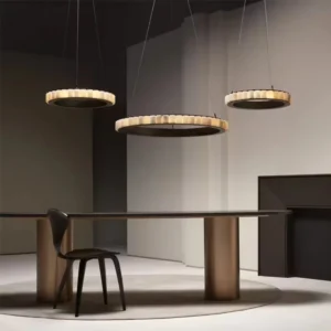 Lampa wisząca LED pierścień z kamienną opaską, Ø45–125 cm – zdjęcie 1