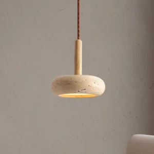Lampa wisząca LED z trawertynu w kształcie dysku, Ø15 cm, styl wabi-sabi – zdjęcie 1