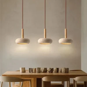 Lampa wisząca LED z trawertynu w kształcie dysku, Ø15 cm, styl wabi-sabi – zdjęcie 2