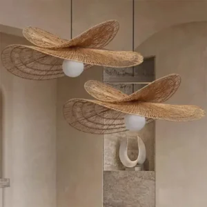 Lampa wisząca z rattanu w kształcie śmigła, wabi-sabi, 40–80 cm – zdjęcie 1