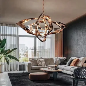 Lampa wisząca ze stali nierdzewnej splecione pierścienie - w salonie, różowe złoto