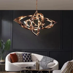 Lampa wisząca ze stali nierdzewnej splecione pierścienie - 100 cm nad sofą