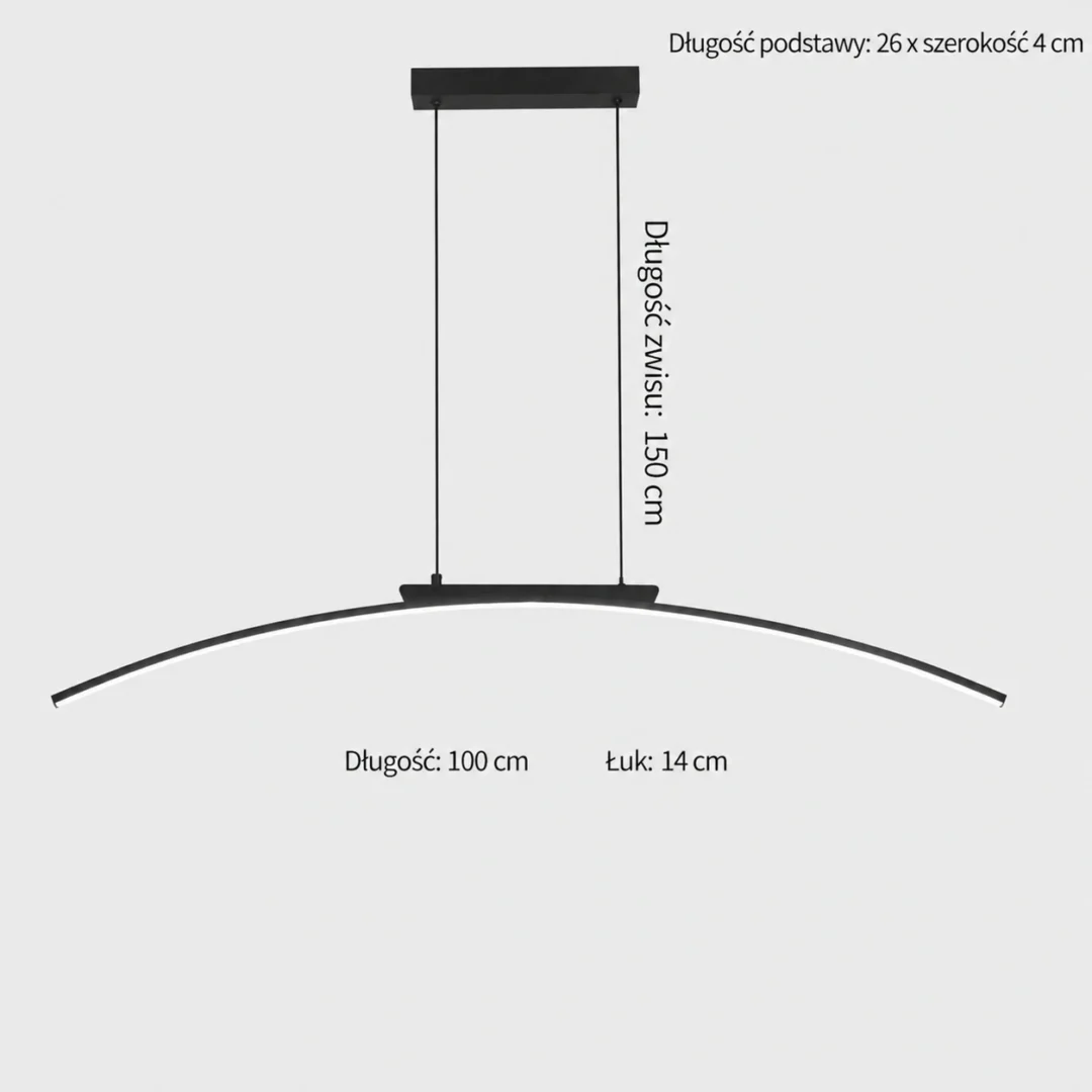 Lampa Wisząca LED Łukowa Wygięta Listwa czarna