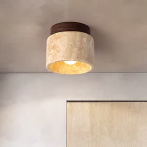 Nowoczesna lampa sufitowa LED z kamienia i drewna
