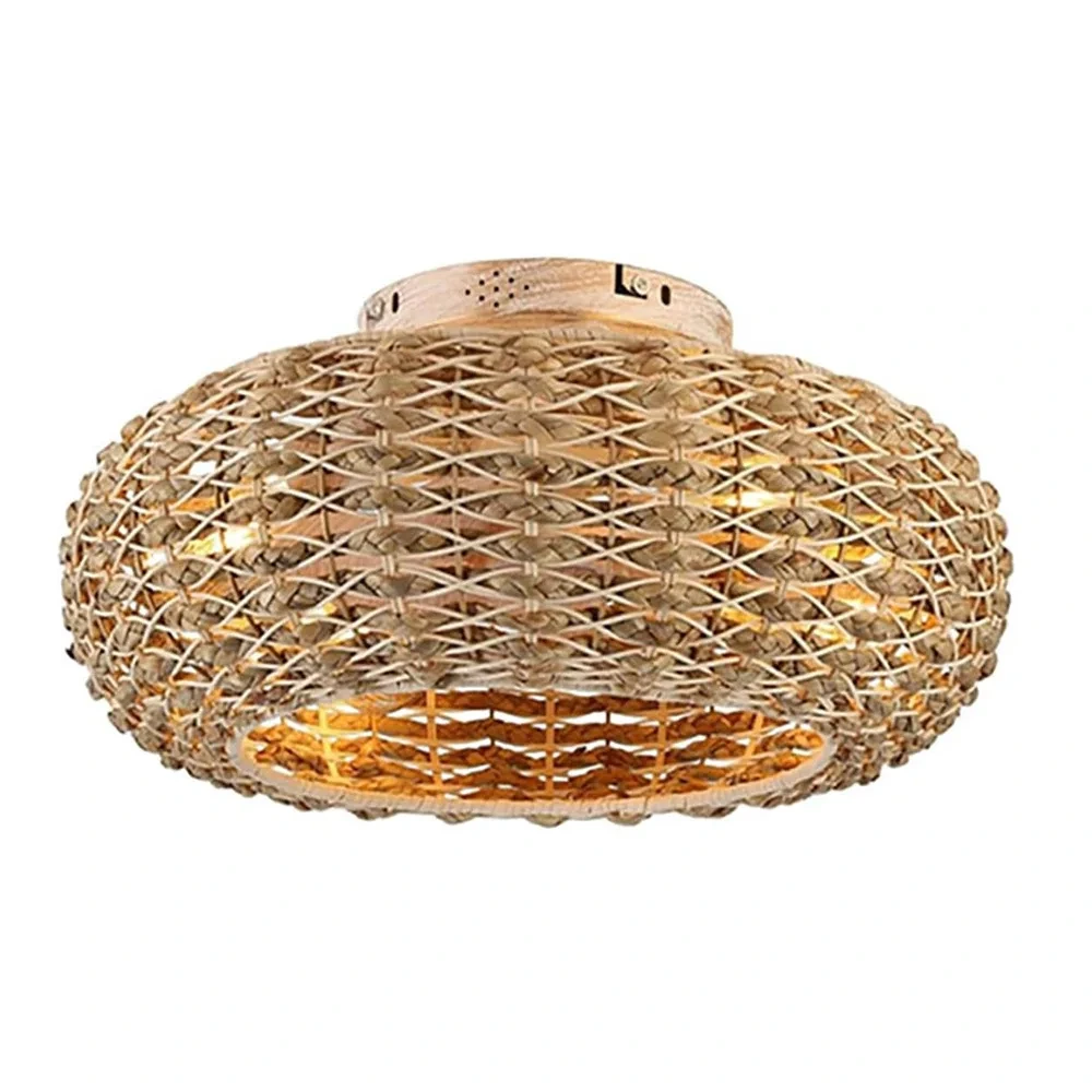 Wentylator sufitowy z lampą w plecionej obudowie z rattanu, Ø50 cm 1 Wentylator sufitowy z lampą w plecionej obudowie z rattanu, Ø50 cm – zdjęcie 1